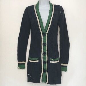 Y2K Vintage Project E Preppy Long Length Chunky Knit Cotton Cardigan Sweater